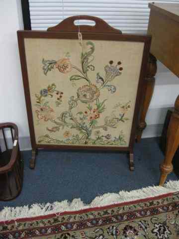 Appraisal: Crewel Work Fireplace Screen mahogany frame