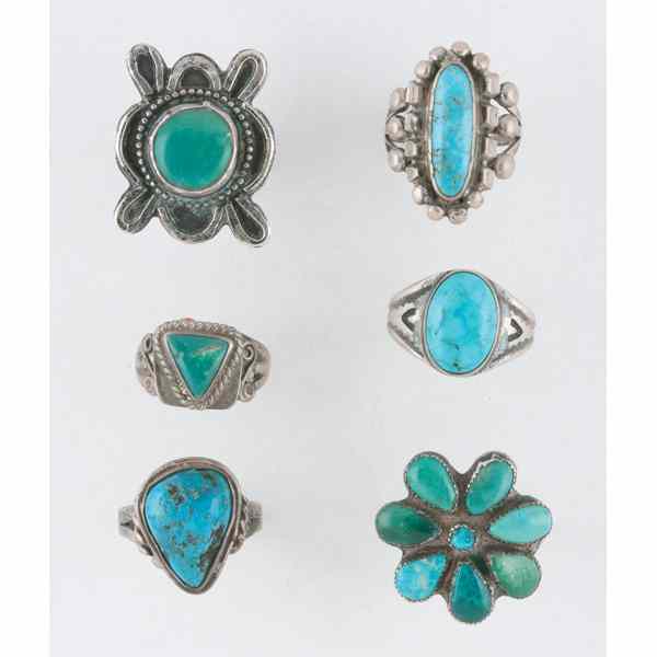 Appraisal: Navajo Handwrought Rings with Turquoise Collected by Virginia Doneghy -