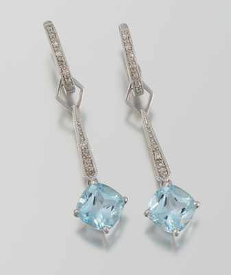 Appraisal: A Pair of Blue Topaz and Diamond Earrings k white