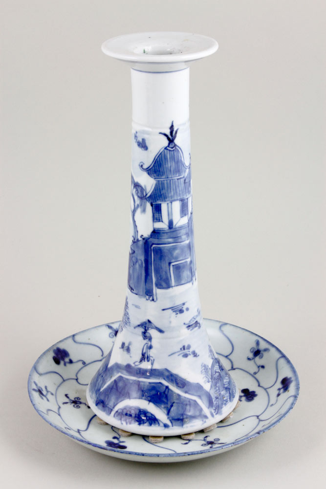 Appraisal: - Chinese th C Blue and White Candlestick Blue and