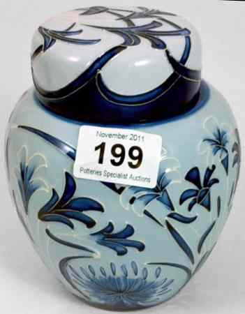 Appraisal: Moorcroft Ginger Jar decorated with Blue on Blue Florian height