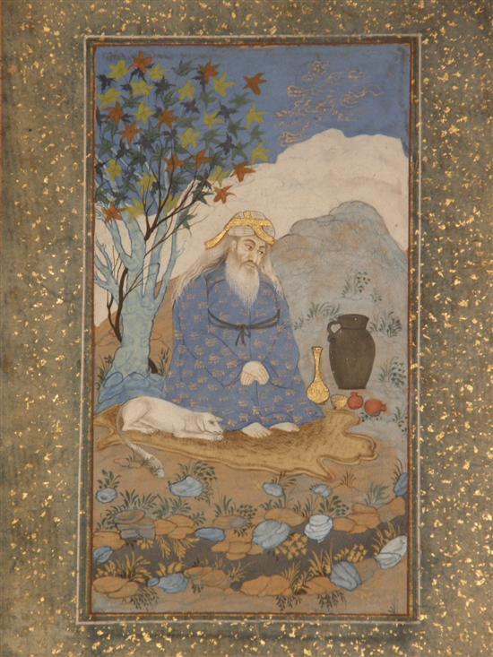 Appraisal: th century Islamic miniature painting depicting a bearded man sitting