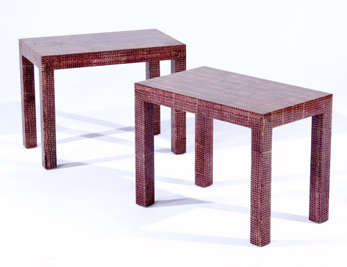 Appraisal: KARL SPRINGER Pair of Batik occasional tables x x