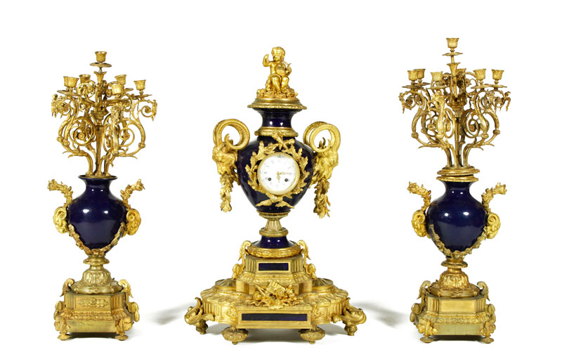 Appraisal: - th C French Sevres Clock Set th Century French