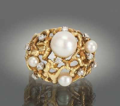 Appraisal: A Ladies' Pearl and Diamond Cocktail Ring k yellow gold