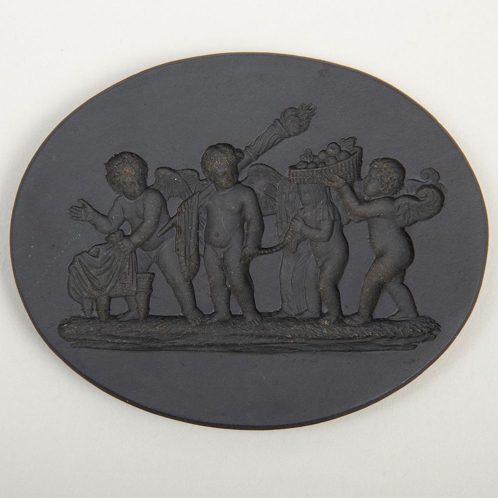 Appraisal: Wedgwood Black Basalt Oval Intaglio Medallion of the Marriage of