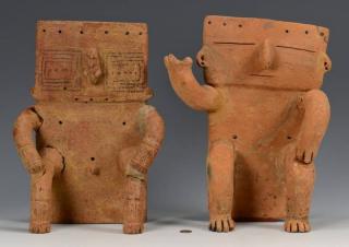 Appraisal: South American Quimbaya Pottery Figures Two Pre-Columbian Quimbaya seated stylized