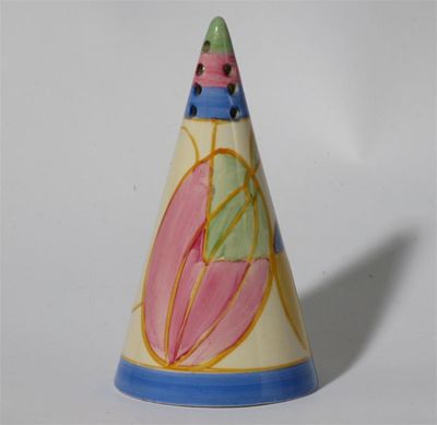 Appraisal: Pastel Melon' a Clarice Cliff Bizarre Conical sugar sifter painted