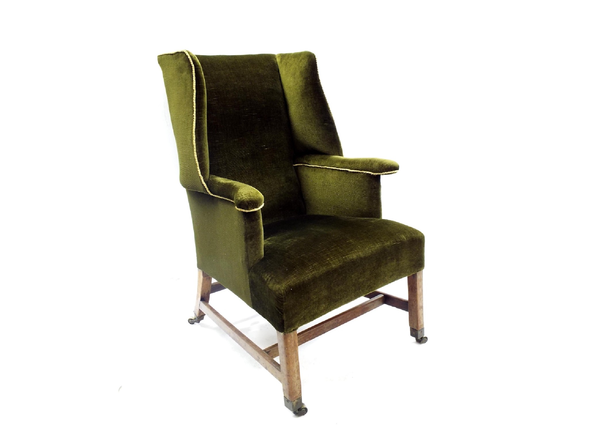 Appraisal: Queen Anne style wingback chair with green upholstery and rope