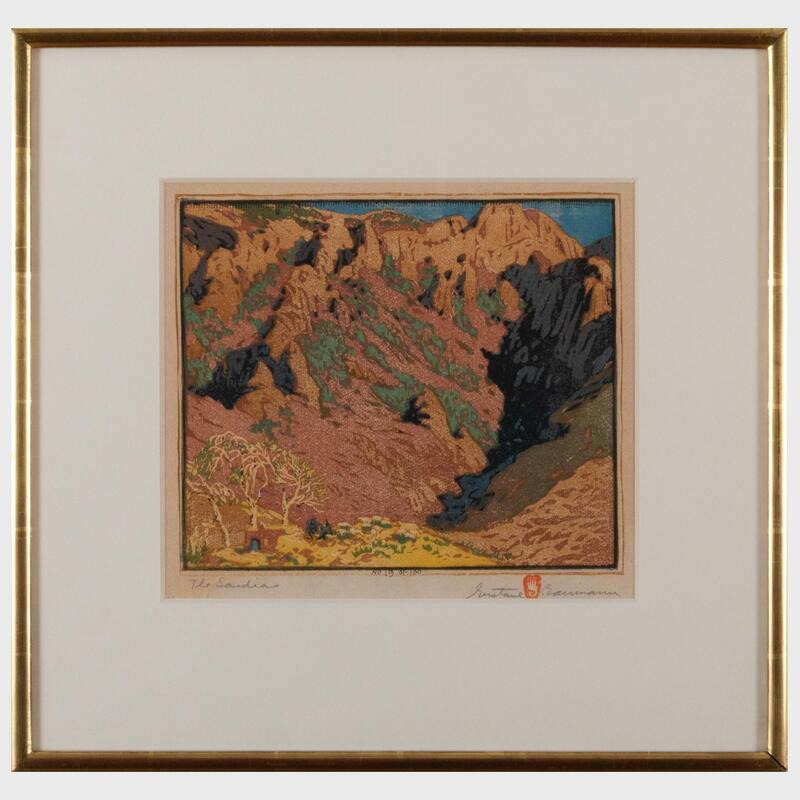 Appraisal: Gustave Baumann - The Sandais Woodcut in colors on buff