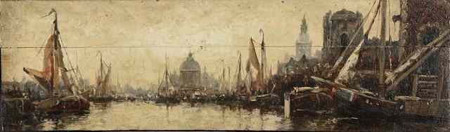 Appraisal: JAN VAN COUVER - Continental city harbour initialled oils on