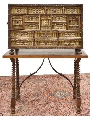 Appraisal: Spanish inlaid walnut vargueno cabinet th c with visible dovetail