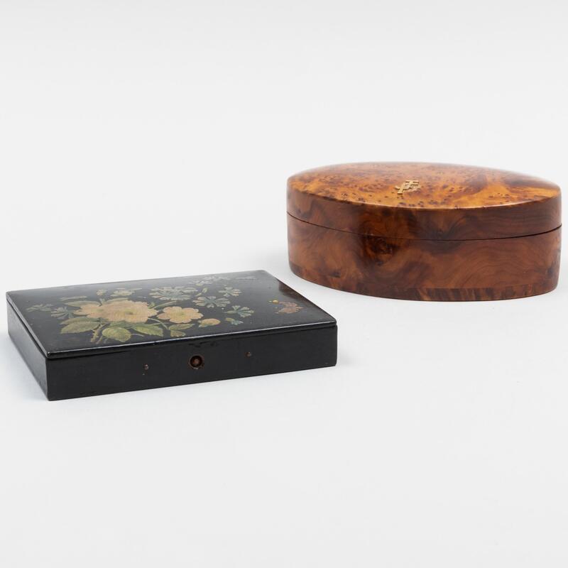 Appraisal: Lacquer Table Box and a Burlwood Table Box The lacquer