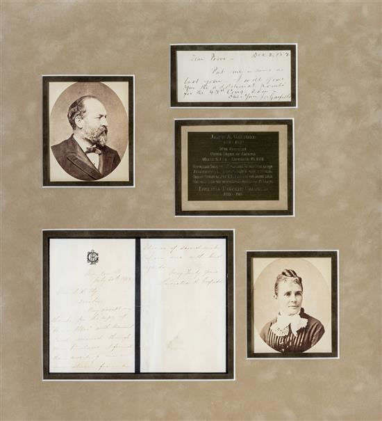 Appraisal: Sale Lot PRESIDENTS GARFIELD JAMES A AND LUCRETIA Handwritten letter