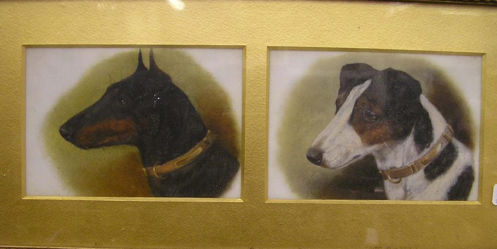 Appraisal: A pair of framed paintings on glass of dogs -