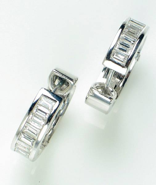 Appraisal: A pair of diamond and k white gold hoop earrings