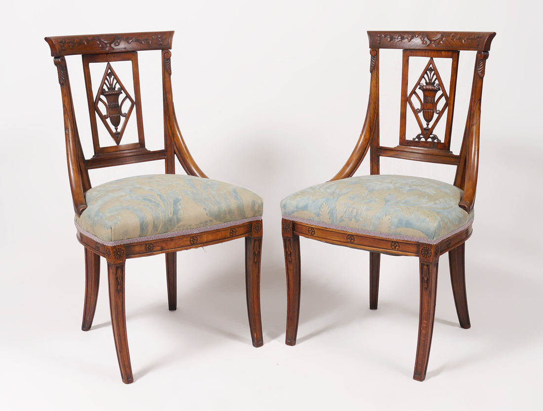 Appraisal: PAIR NEO-CLASSICAL FRENCH STYLE PARLOR CHAIRS Carved top rail with