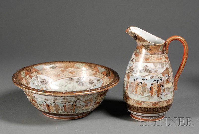 Appraisal: Porcelain Pitcher and Bowl Set Japan late th century Kutani