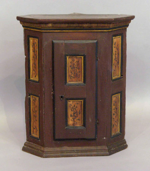 Appraisal: European painted hanging corner cupboard th c h w