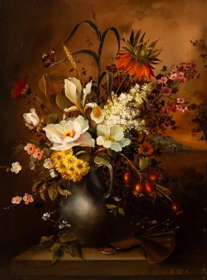 Appraisal: B Pal Vase of Summer Flowers on a ledge with