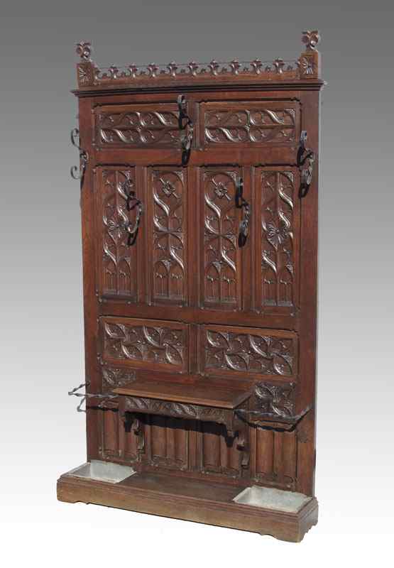 Appraisal: HEAVILY CARVED VICTORIAN OAK HALL STAND Carved all over with