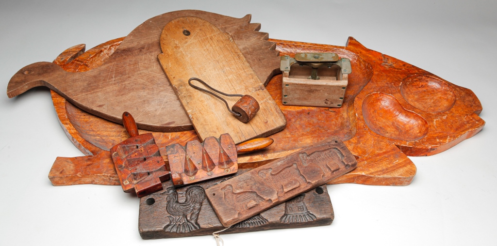 Appraisal: EIGHT WOODEN KITCHEN PIECES Nineteenth and th century centuries Cased