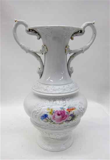 Appraisal: GERMAN MEISSEN FINE PORCELAIN VASE double handled with hand enameled