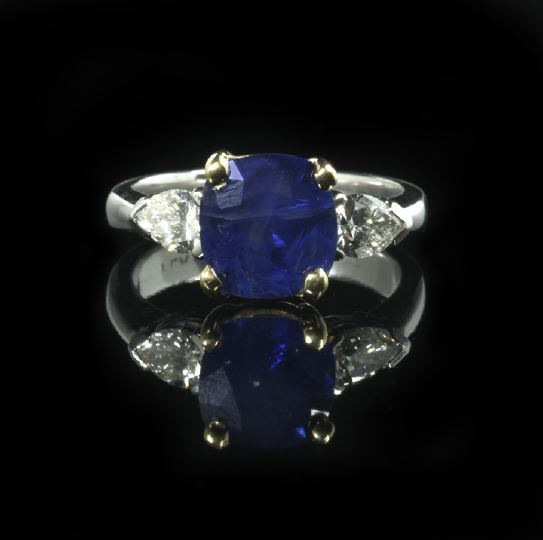 Appraisal: Platinum Eighteen-Karat Yellow Gold Sapphire and Diamond Lady's Ring composed