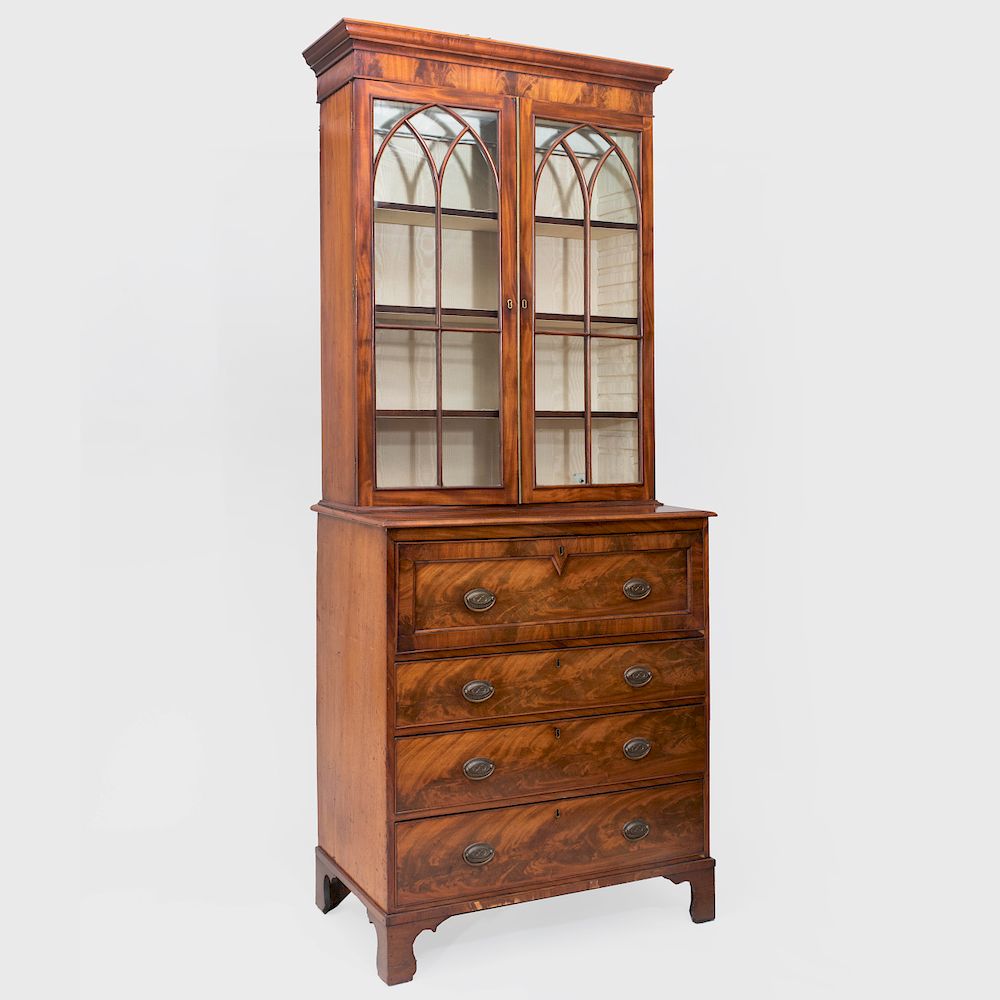 Appraisal: Regency Mahogany Secretary Bookcase With a fitted interior and leather