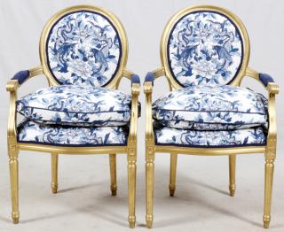 Appraisal: LOUIS XVI STYLE UPHOLSTERED ARMCHAIRS LATE TH C LOUIS XVI