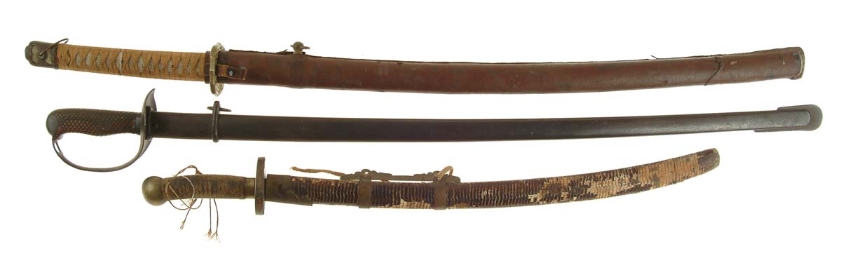 Appraisal: LOT OF THREE ORIENTAL SWORDS Late Katana - blade Military