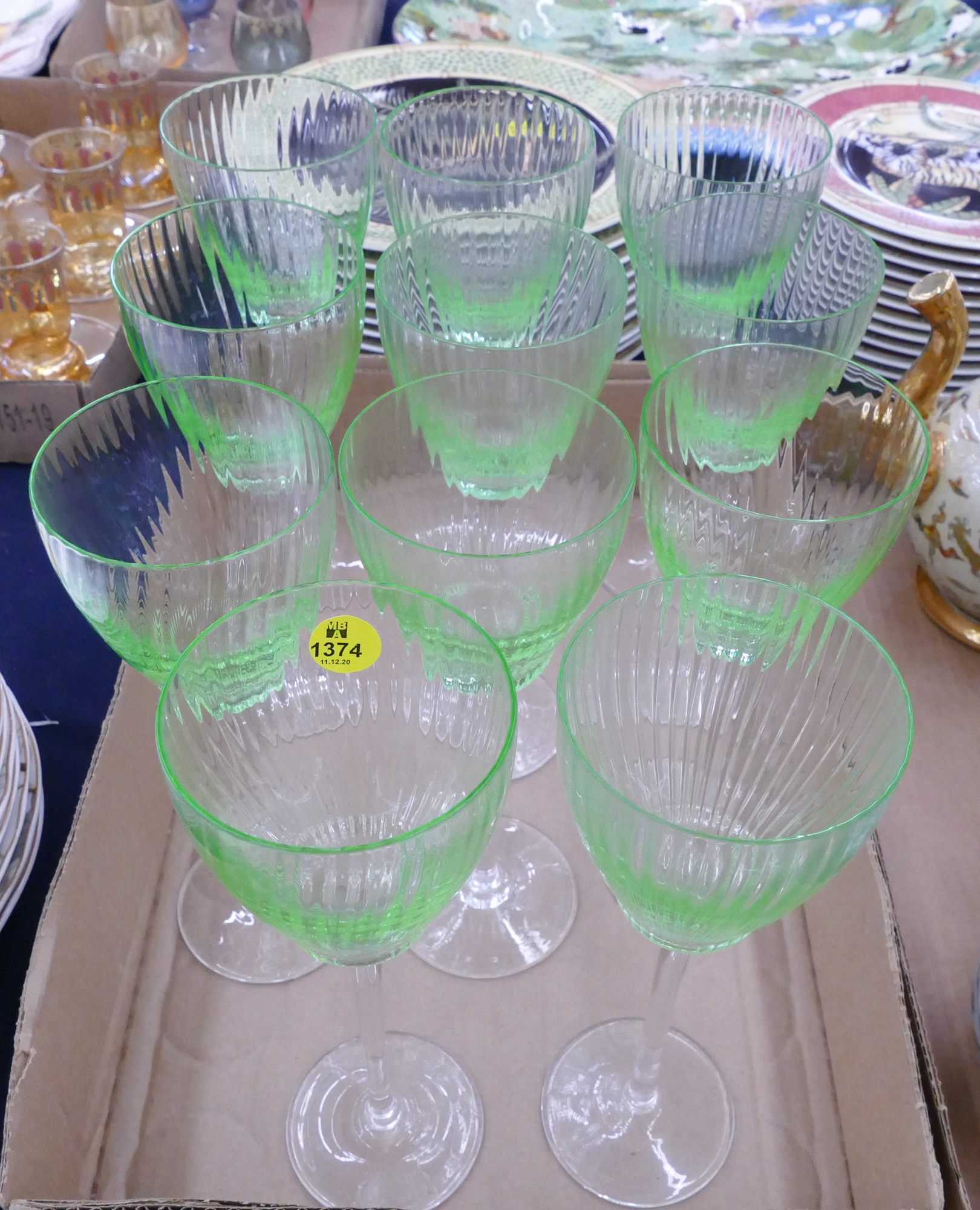 Appraisal: pc Green Glass Tall Stemware- ''