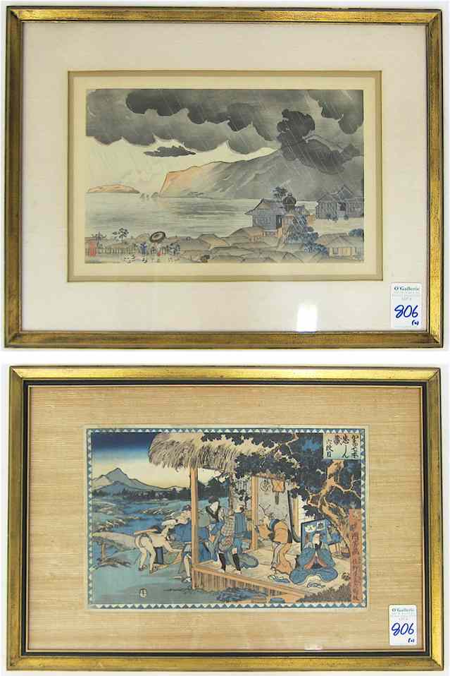 Appraisal: TWO JAPANESE COLOR WOODCUTS Oban size the first attributed to