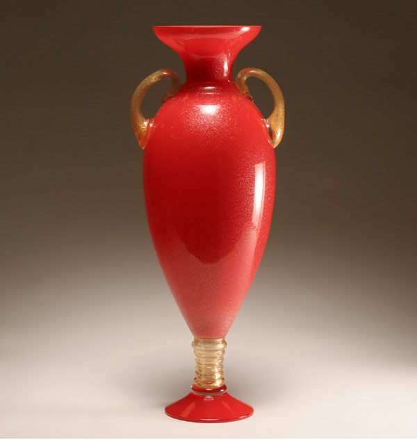 Appraisal: Large Murano vibrant red art glass urn form vase Mold