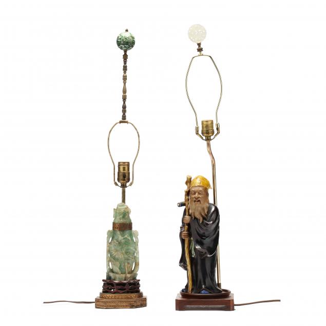 Appraisal: TWO CHINESE TABLE LAMPS th century includes a Chinese immortal