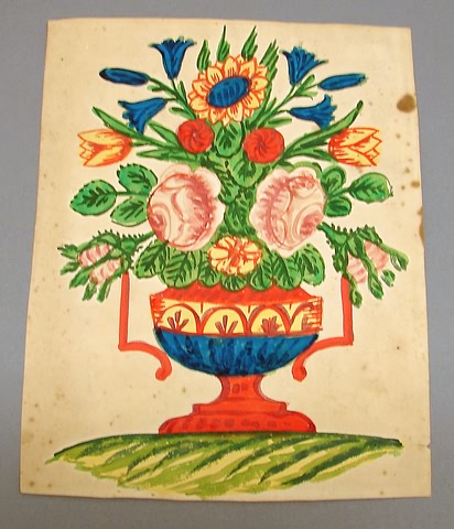 Appraisal: Twin-handled urn of colorful flowers x Condition foxing along edges