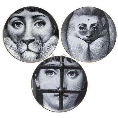 Appraisal: PIERO FORNASETTI - Eight transfer-decorated porcelain plates four in original