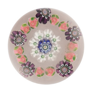 Appraisal: A Miniature Clichy Concentric Millefiori Glass Paperweight with rose canes