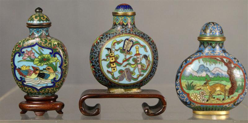 Appraisal: cloisonne purse shaped snuff bottles various landscape animal and object