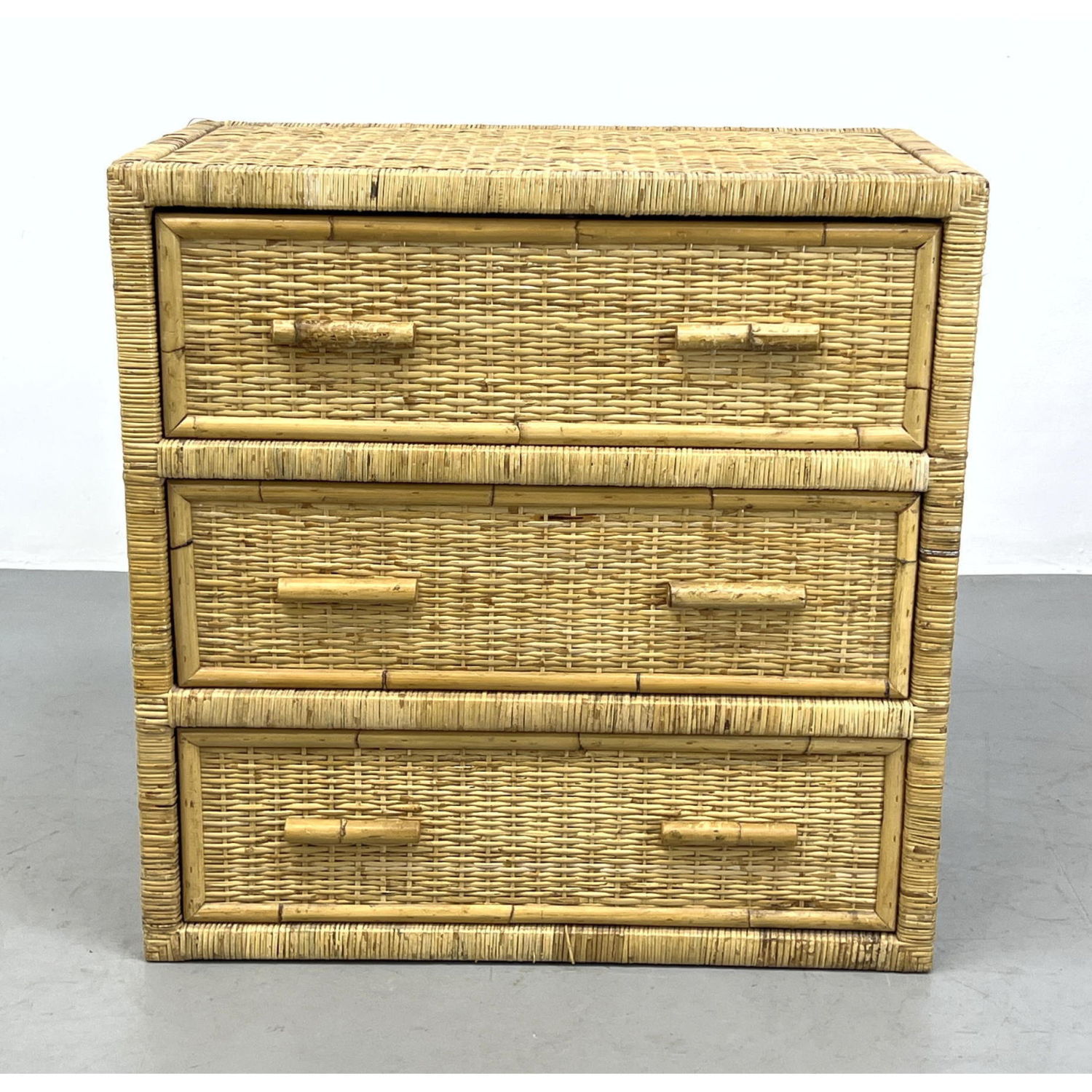 Appraisal: Wicker Bamboo bachelor's chest dresser Dimensions H inches W inches