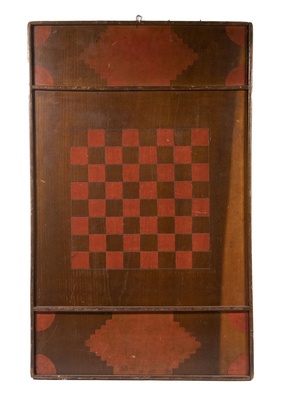 Appraisal: AMERICAN FOLK ART CHECKER CHESS BOARD In painted and natural