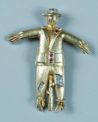 Appraisal: Diamond scarecrow pin textured kt yellow and white gold half