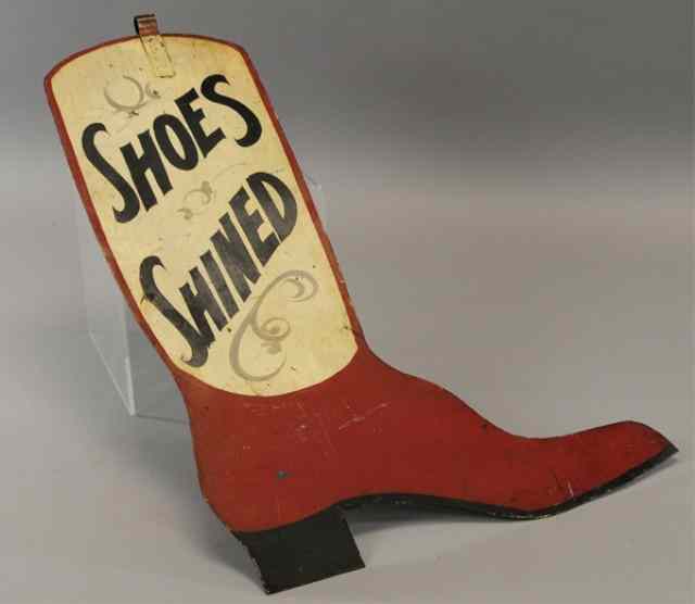 Appraisal: TIN DIE-CUT BOOT SIGN c 's Shoe Shine trade sign