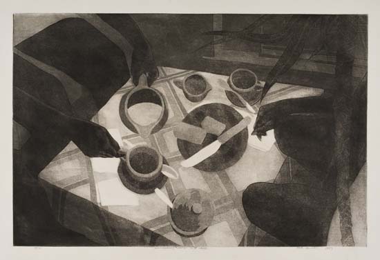 Appraisal: KEITH MORRISON - Mid-Morning Coffee with Cake Aquatint and etching