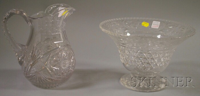 Appraisal: Colorless Cut Glass Water Pitcher and a Footed Center Bowl