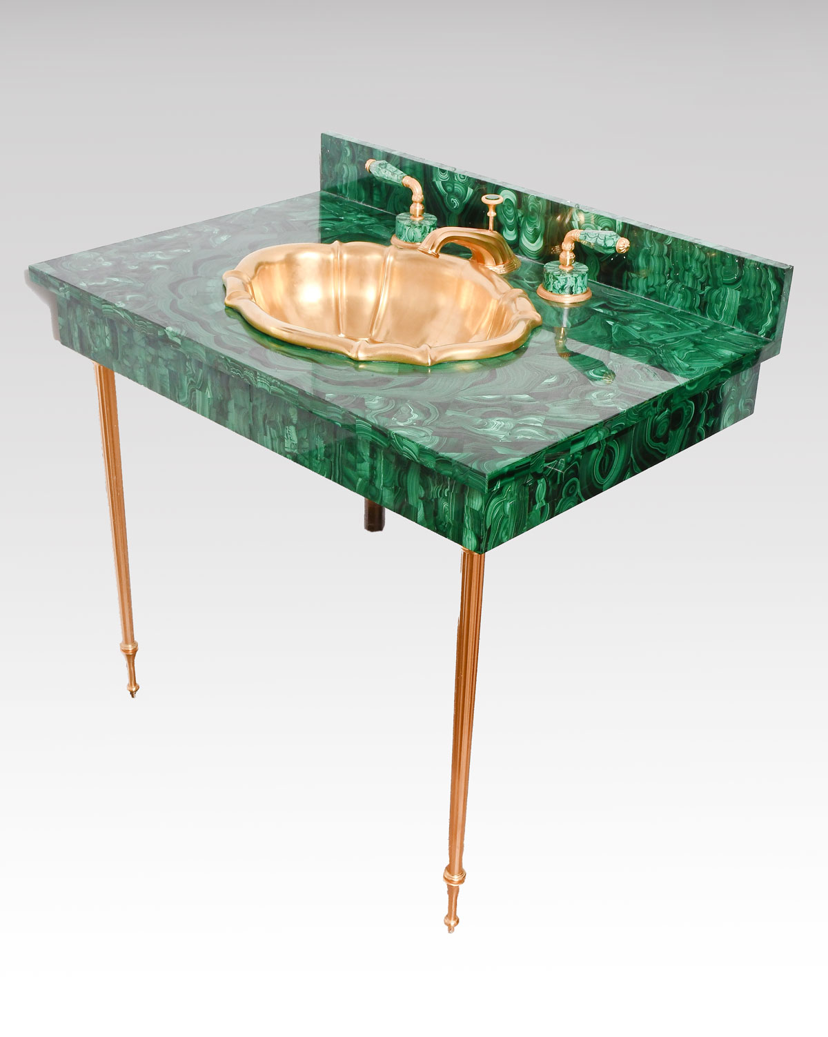 Appraisal: SHERLE WAGNER MALACHITE SINK FIXTURES Custom made sink with Malachite