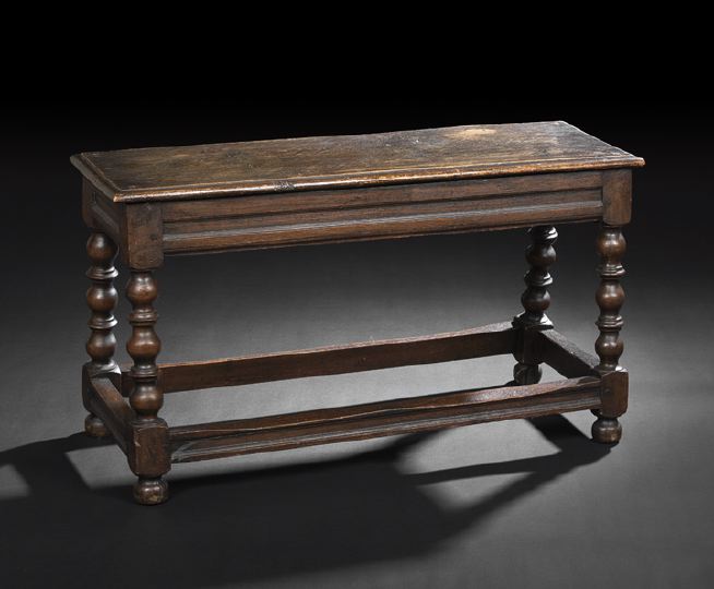 Appraisal: English Oak Pub Bench th century the rectangular planked top