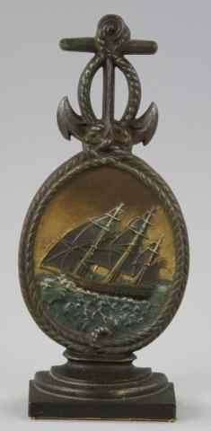 Appraisal: B H CLIPPER SHIP IN ROPE DOORSTOP Cast iron depicts