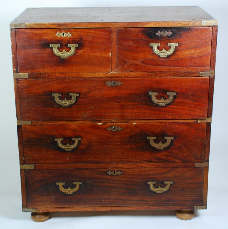 Appraisal: ANTIQUE MILITARY TWO PART CHEST with two short and three