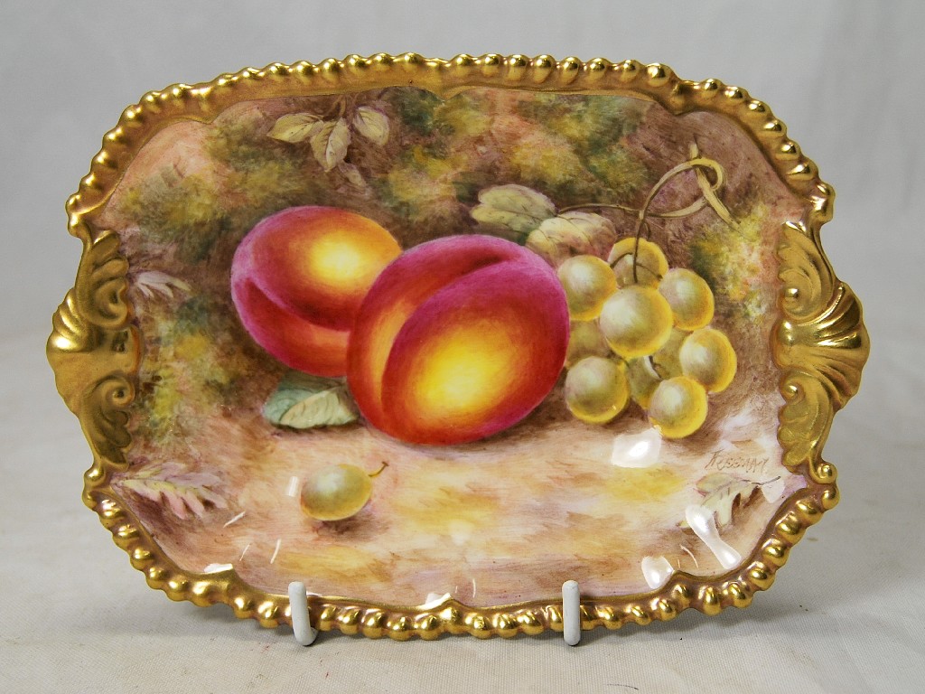 Appraisal: Royal Worcester rectangular dish with gilded scroll borders hand-painted with